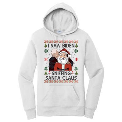 I Saw Biden Sniffing Santa Claus Funny Christmas Political Women's Pullover Hoodie