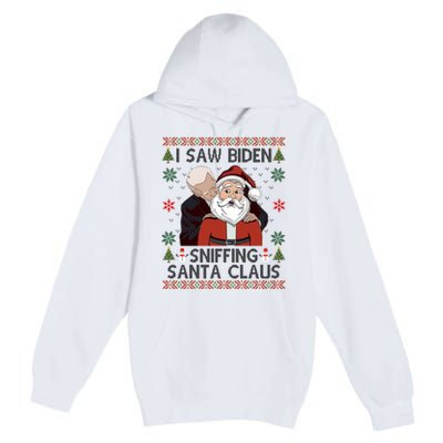 I Saw Biden Sniffing Santa Claus Funny Christmas Political Premium Pullover Hoodie