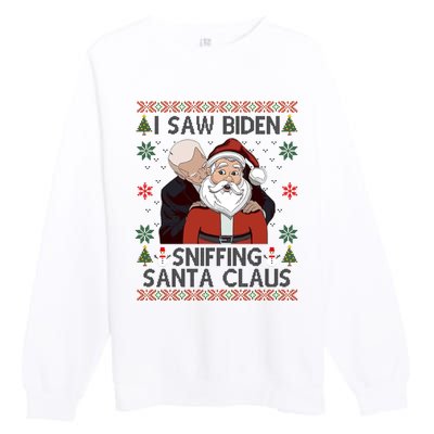 I Saw Biden Sniffing Santa Claus Funny Christmas Political Premium Crewneck Sweatshirt