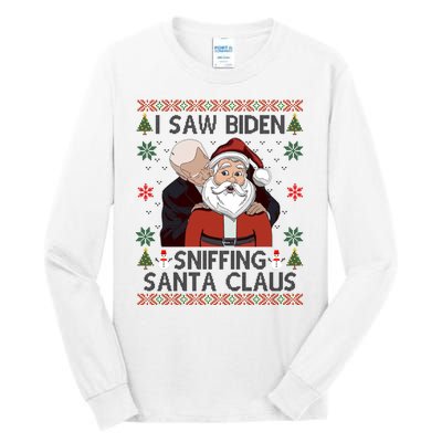 I Saw Biden Sniffing Santa Claus Funny Christmas Political Tall Long Sleeve T-Shirt