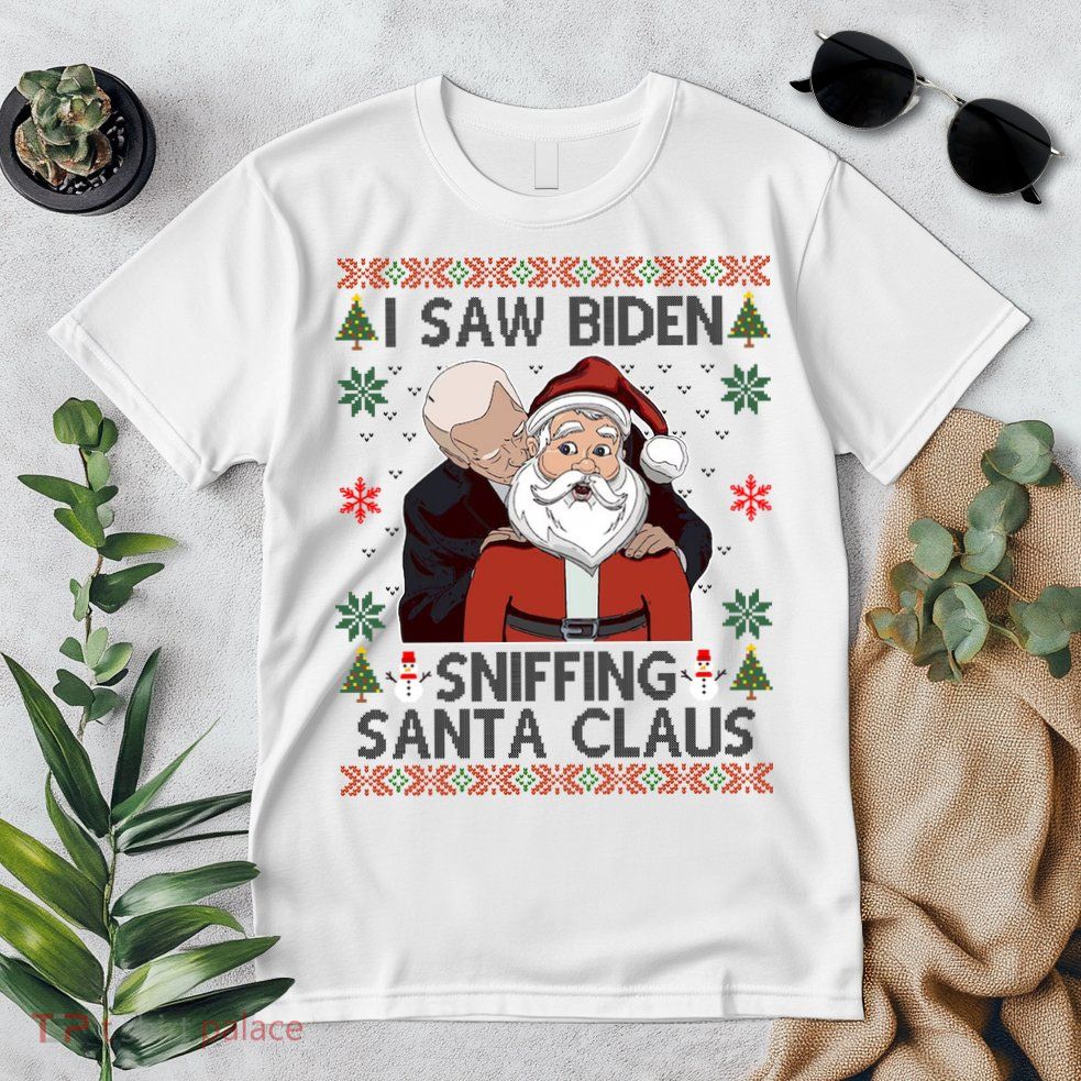 I Saw Biden Sniffing Santa Claus Funny Christmas Political Premium T-Shirt