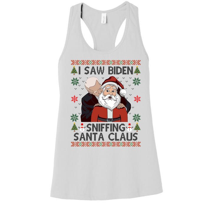 I Saw Biden Sniffing Santa Claus Funny Christmas Political Women's Racerback Tank