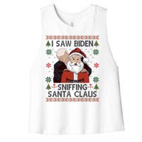 I Saw Biden Sniffing Santa Claus Funny Christmas Political Women's Racerback Cropped Tank