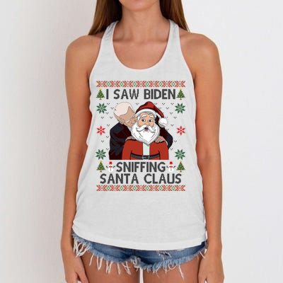 I Saw Biden Sniffing Santa Claus Funny Christmas Political Women's Knotted Racerback Tank