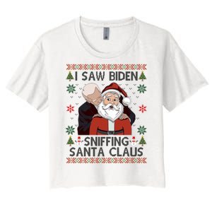 I Saw Biden Sniffing Santa Claus Funny Christmas Political Women's Crop Top Tee