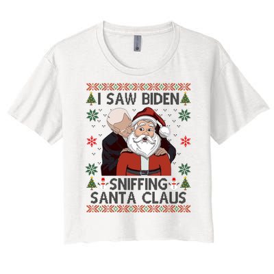 I Saw Biden Sniffing Santa Claus Funny Christmas Political Women's Crop Top Tee