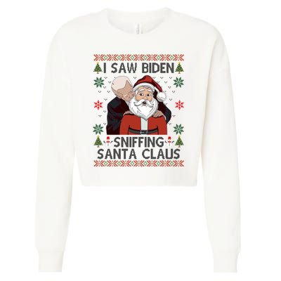 I Saw Biden Sniffing Santa Claus Funny Christmas Political Cropped Pullover Crew