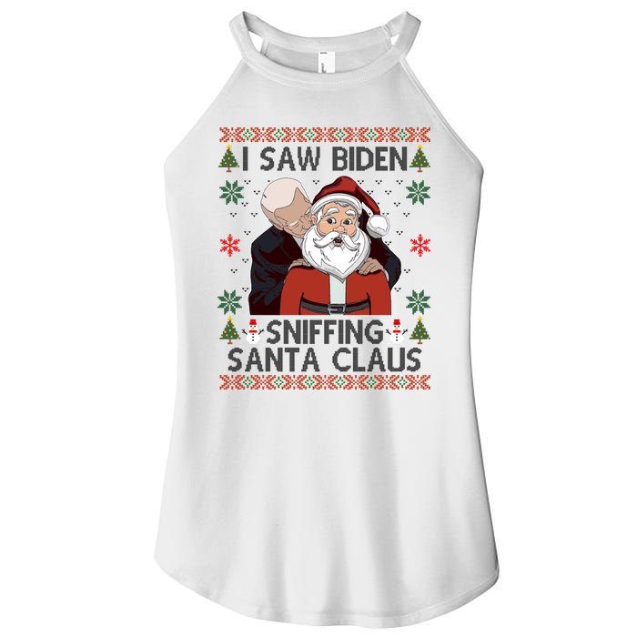 I Saw Biden Sniffing Santa Claus Funny Christmas Political Women's Perfect Tri Rocker Tank