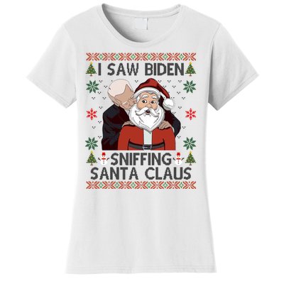 I Saw Biden Sniffing Santa Claus Funny Christmas Political Women's T-Shirt