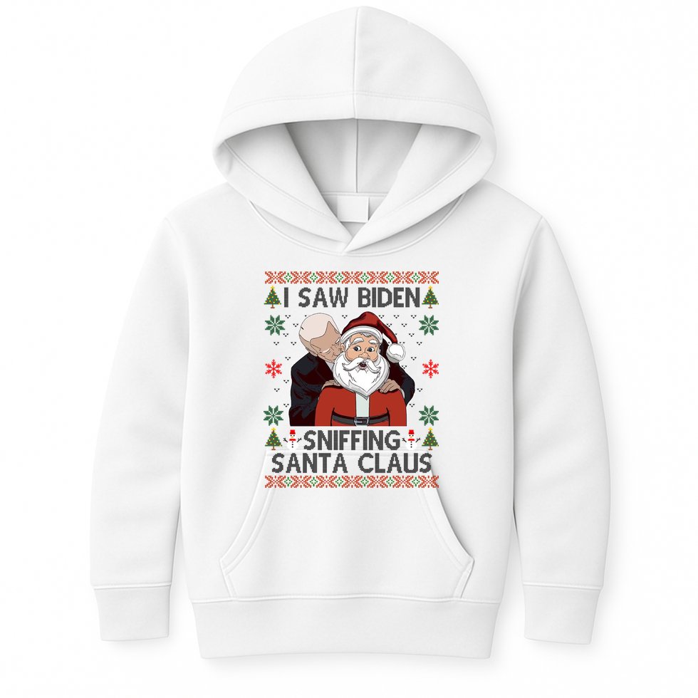 I Saw Biden Sniffing Santa Claus Funny Christmas Political Kids Hoodie