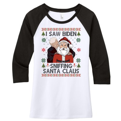 I Saw Biden Sniffing Santa Claus Funny Christmas Political Women's Tri-Blend 3/4-Sleeve Raglan Shirt