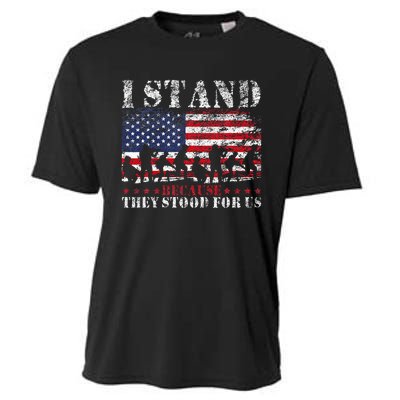 I Stand Because They Stood For Us American Flag Cooling Performance Crew T-Shirt