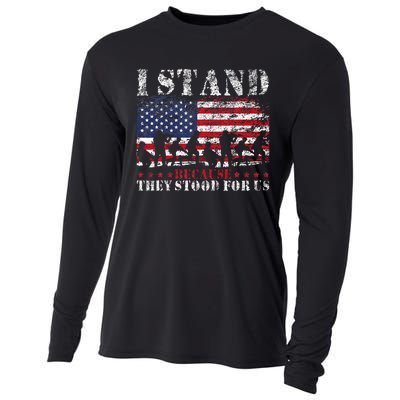 I Stand Because They Stood For Us American Flag Cooling Performance Long Sleeve Crew