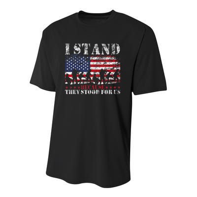 I Stand Because They Stood For Us American Flag Youth Performance Sprint T-Shirt