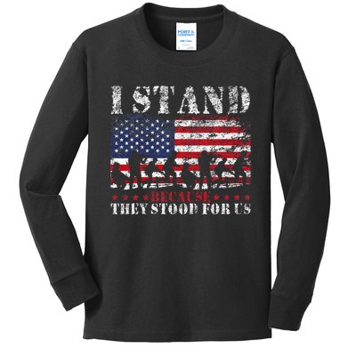 I Stand Because They Stood For Us American Flag Kids Long Sleeve Shirt