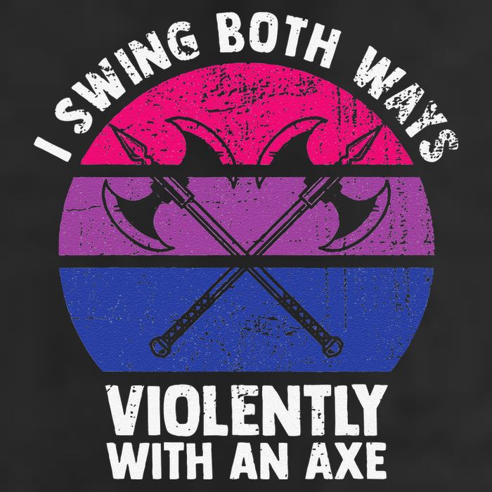 I Swing Both Ways Violently With An Axe Bisexual LGBT Pride 7 Panel Mesh Trucker Snapback Hat