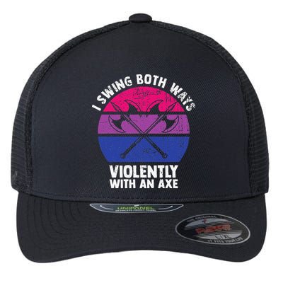 I Swing Both Ways Violently With An Axe Bisexual LGBT Pride Flexfit Unipanel Trucker Cap