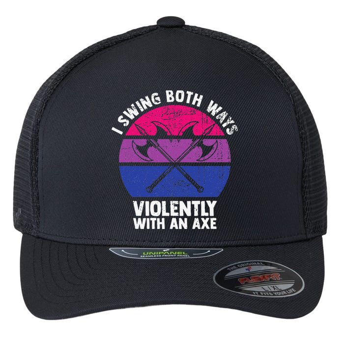 I Swing Both Ways Violently With An Axe Bisexual LGBT Pride Flexfit Unipanel Trucker Cap