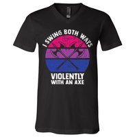 I Swing Both Ways Violently With An Axe Bisexual LGBT Pride V-Neck T-Shirt