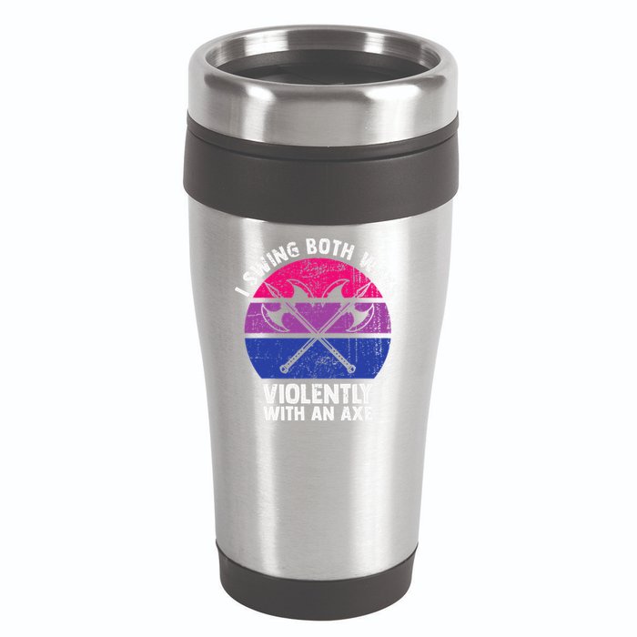 I Swing Both Ways Violently With An Axe Bisexual LGBT Pride 16oz Travel Tumbler