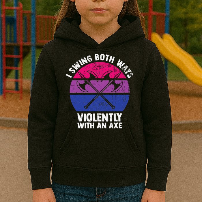 I Swing Both Ways Violently With An Axe Bisexual LGBT Pride Kids Hoodie