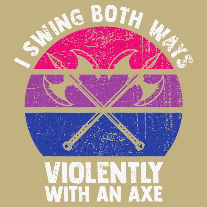 I Swing Both Ways Violently With An Axe Bisexual LGBT Pride Button