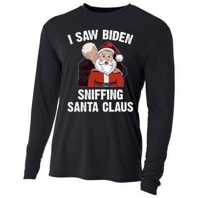 I Saw Biden Sniffing Santa Claus Funny Joe Biden Gift Cooling Performance Long Sleeve Crew