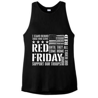 I Stand Behind Those Who Serve American Flag Red Friday Ladies PosiCharge Tri-Blend Wicking Tank