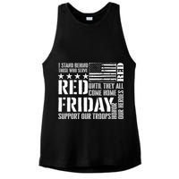 I Stand Behind Those Who Serve American Flag Red Friday Ladies PosiCharge Tri-Blend Wicking Tank