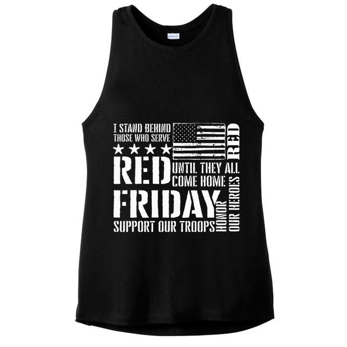 I Stand Behind Those Who Serve American Flag Red Friday Ladies PosiCharge Tri-Blend Wicking Tank