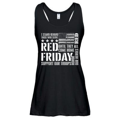 I Stand Behind Those Who Serve American Flag Red Friday Ladies Essential Flowy Tank