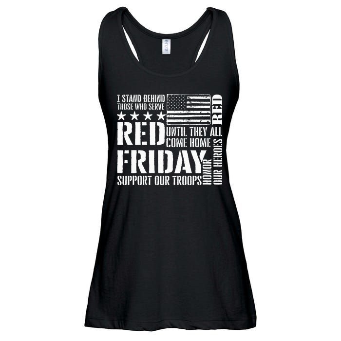 I Stand Behind Those Who Serve American Flag Red Friday Ladies Essential Flowy Tank