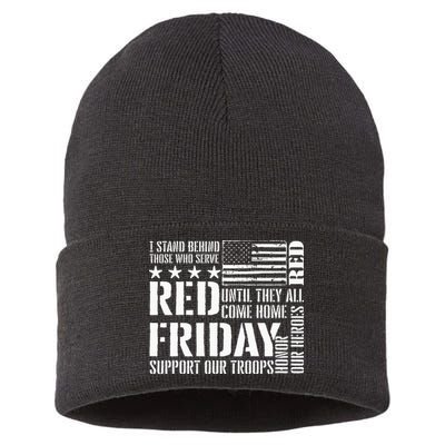 I Stand Behind Those Who Serve American Flag Red Friday Sustainable Knit Beanie
