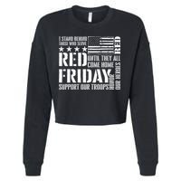 I Stand Behind Those Who Serve American Flag Red Friday Cropped Pullover Crew