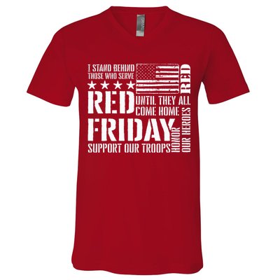 I Stand Behind Those Who Serve American Flag Red Friday V-Neck T-Shirt