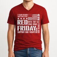 I Stand Behind Those Who Serve American Flag Red Friday V-Neck T-Shirt