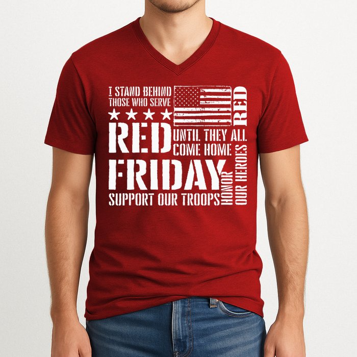 I Stand Behind Those Who Serve American Flag Red Friday V-Neck T-Shirt
