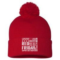 I Stand Behind Those Who Serve American Flag Red Friday Pom Pom 12in Knit Beanie