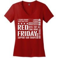 I Stand Behind Those Who Serve American Flag Red Friday Women's V-Neck T-Shirt