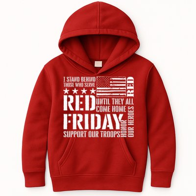 I Stand Behind Those Who Serve American Flag Red Friday Kids Hoodie