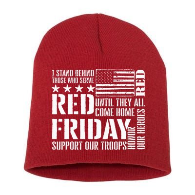 I Stand Behind Those Who Serve American Flag Red Friday Short Acrylic Beanie