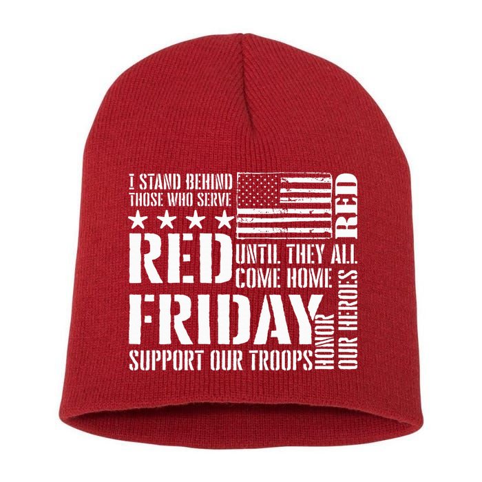 I Stand Behind Those Who Serve American Flag Red Friday Short Acrylic Beanie