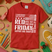 I Stand Behind Those Who Serve American Flag Red Friday Kids T-Shirt