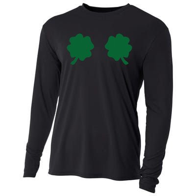 Irish Shamrock Boobs Funny St. Paddy's Day Cooling Performance Long Sleeve Crew