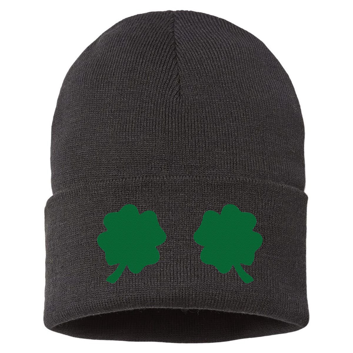 Irish Shamrock Boobs Funny St. Paddy's Day Sustainable Knit Beanie