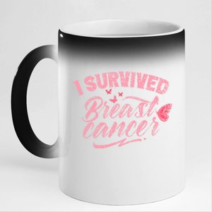 I Survived Breast Cancer Pink Support Fight Breast Cancer Gift 11oz Black Color Changing Mug