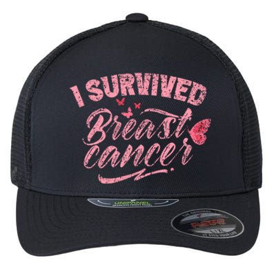 I Survived Breast Cancer Pink Support Fight Breast Cancer Gift Flexfit Unipanel Trucker Cap