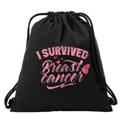 I Survived Breast Cancer Pink Support Fight Breast Cancer Gift Drawstring Bag