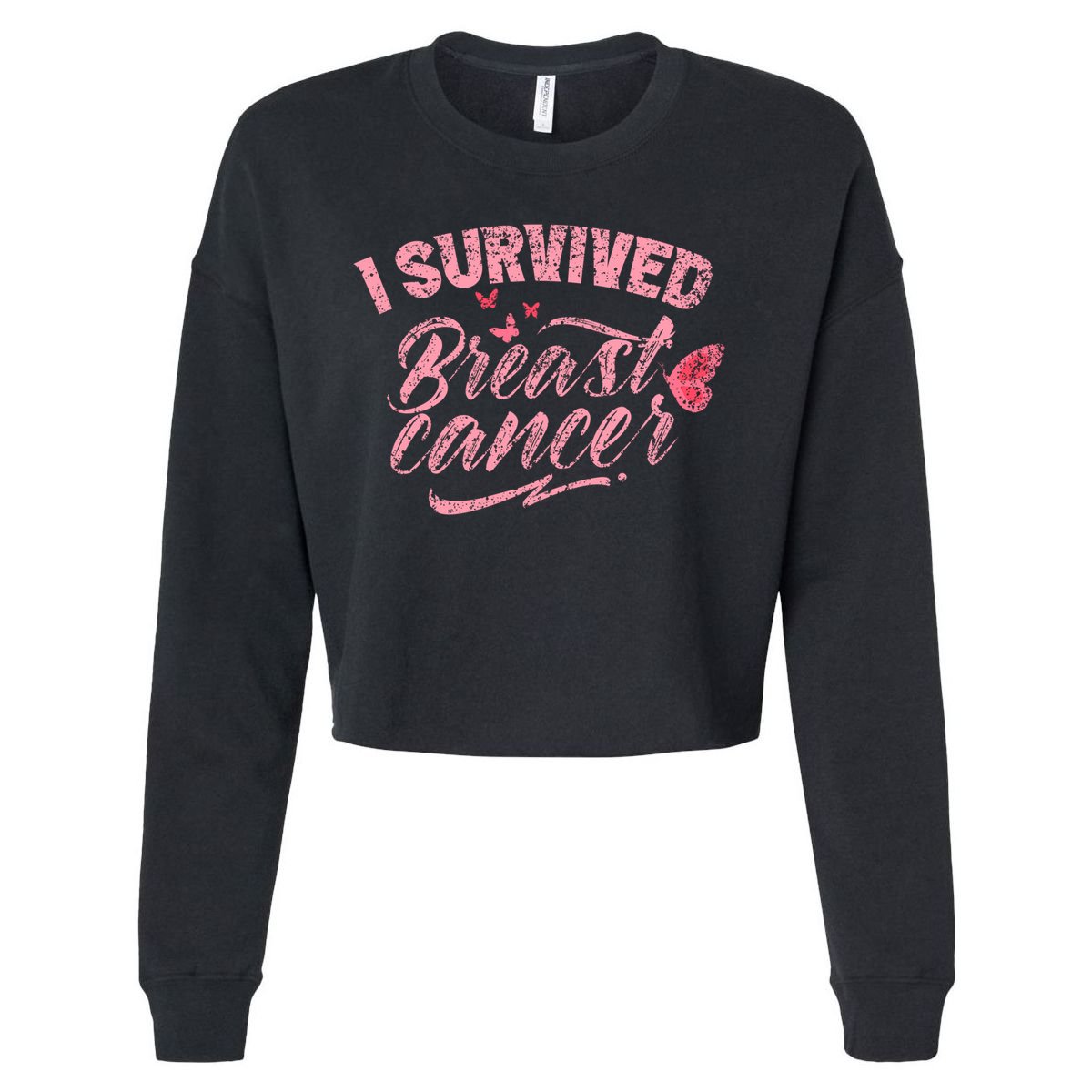 I Survived Breast Cancer Pink Support Fight Breast Cancer Gift Cropped Pullover Crew