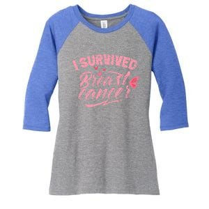 I Survived Breast Cancer Pink Support Fight Breast Cancer Gift Women's Tri-Blend 3/4-Sleeve Raglan Shirt